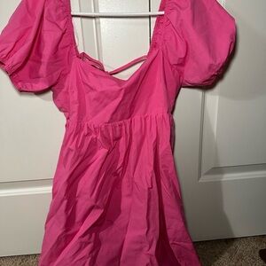 Vibrant Pink Puff Sleeve Dress